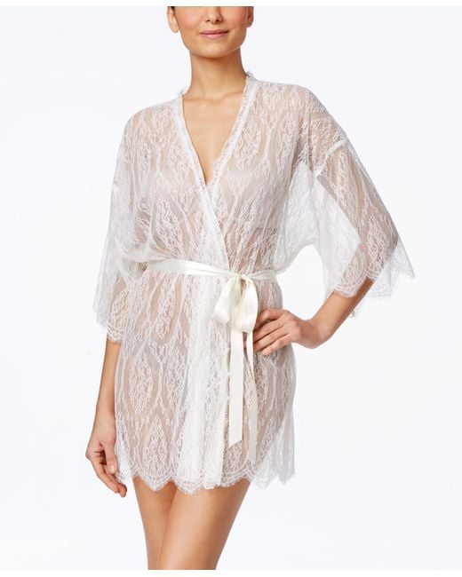 white mesh lace sheer robe and pant set in bag